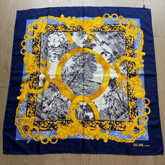 CELINE Paris scarf, navy with multicolor patterns - Picture 1 of 7